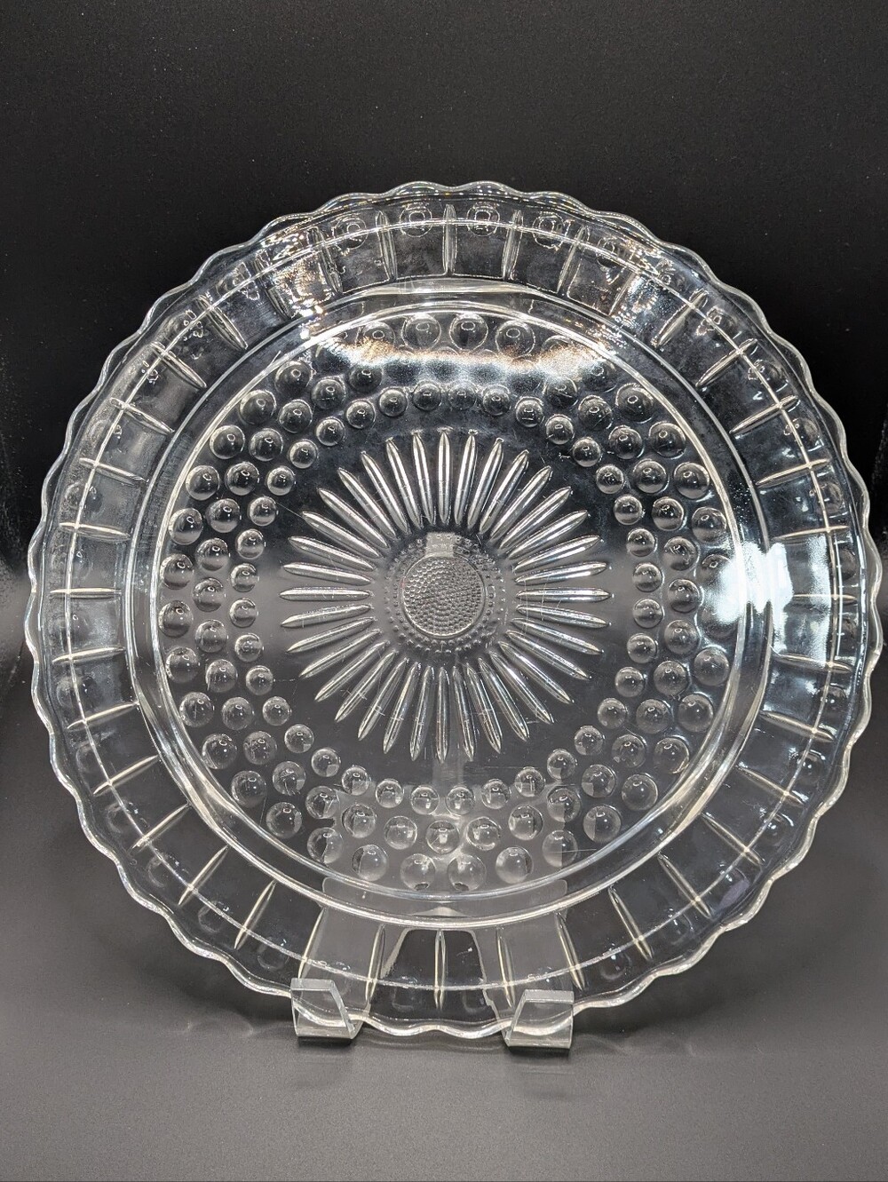 Sunflower Footed Cake Plate.  Bubble Design Federal Glass